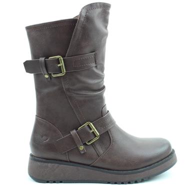 HEAVENLY FEET WOMENS WEDGE ZIP BOOT - CHOCOLATE